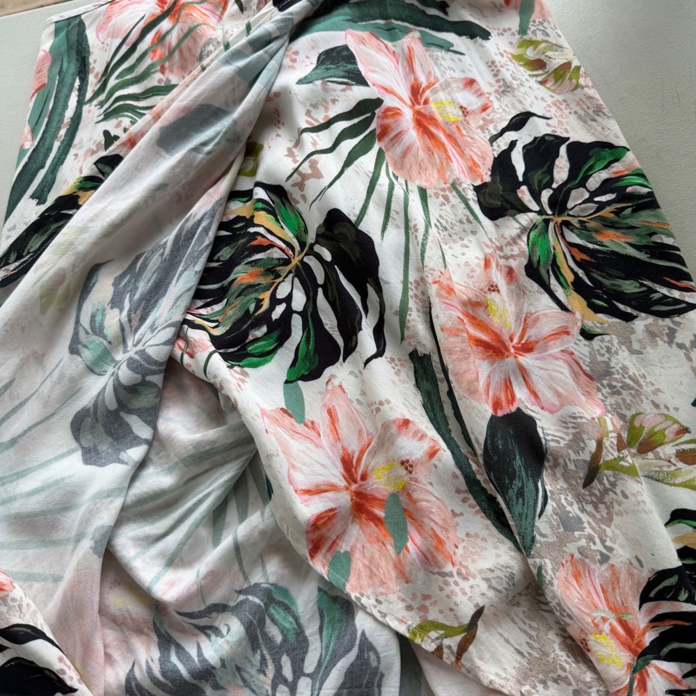 Mynah Women S White Pink Palm Tropical Floral Tulip Beach Coverup Dress Nautical - Picture 12 of 16